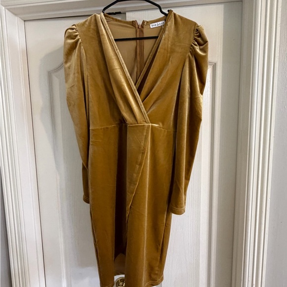 NWT Elegant Velvet Dress in Gold Velvet - Picture 7 of 8